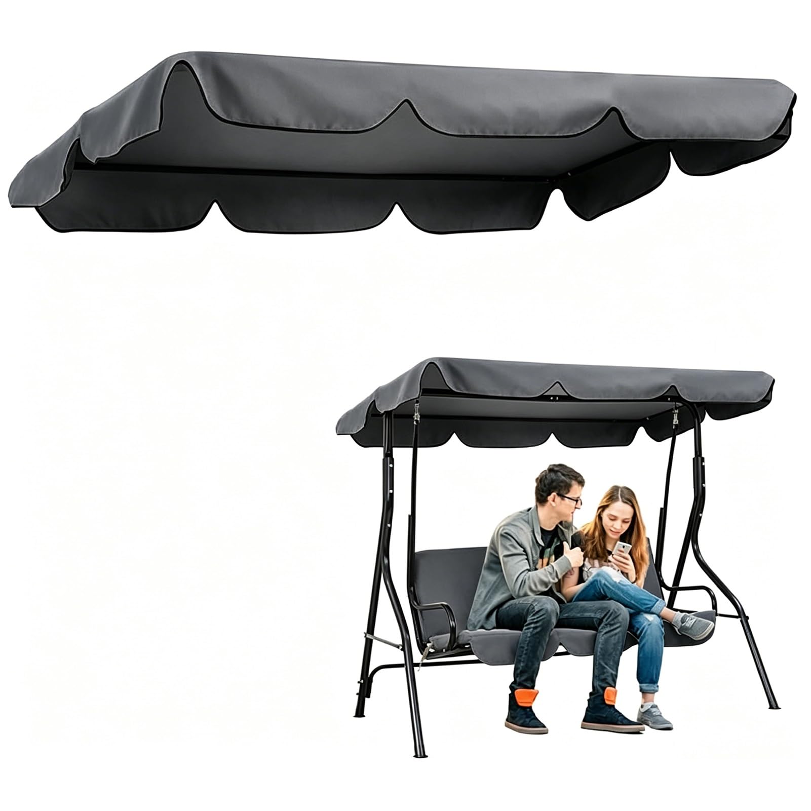 Toit de Rechange pour Balancelle de Jardin 2 3 Places, Housse de Balançoire Extérieur Imperméable Coupe-Vent Anti-UV pour Patio Balcon(195x125x15cm/77x49x6inch)