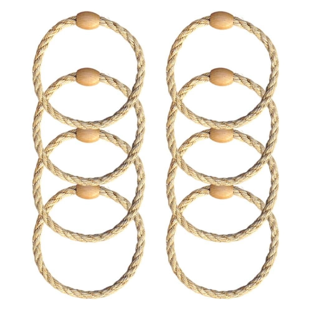 Corde de chanvre jeu lancer d'anneaux 8 anneaux fête plein air perles bois entraînement vitesse agilité noir blanc jaune