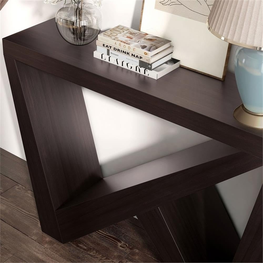 BOWERY HILL Modern Wood Console Table, 48" W x 11.5" D x 32" H, MDF Composite Board with Red Cocoa Finish, W-Shaped Legs, Narrow Long Design for Entryways, Hallways, or Behind Sofa