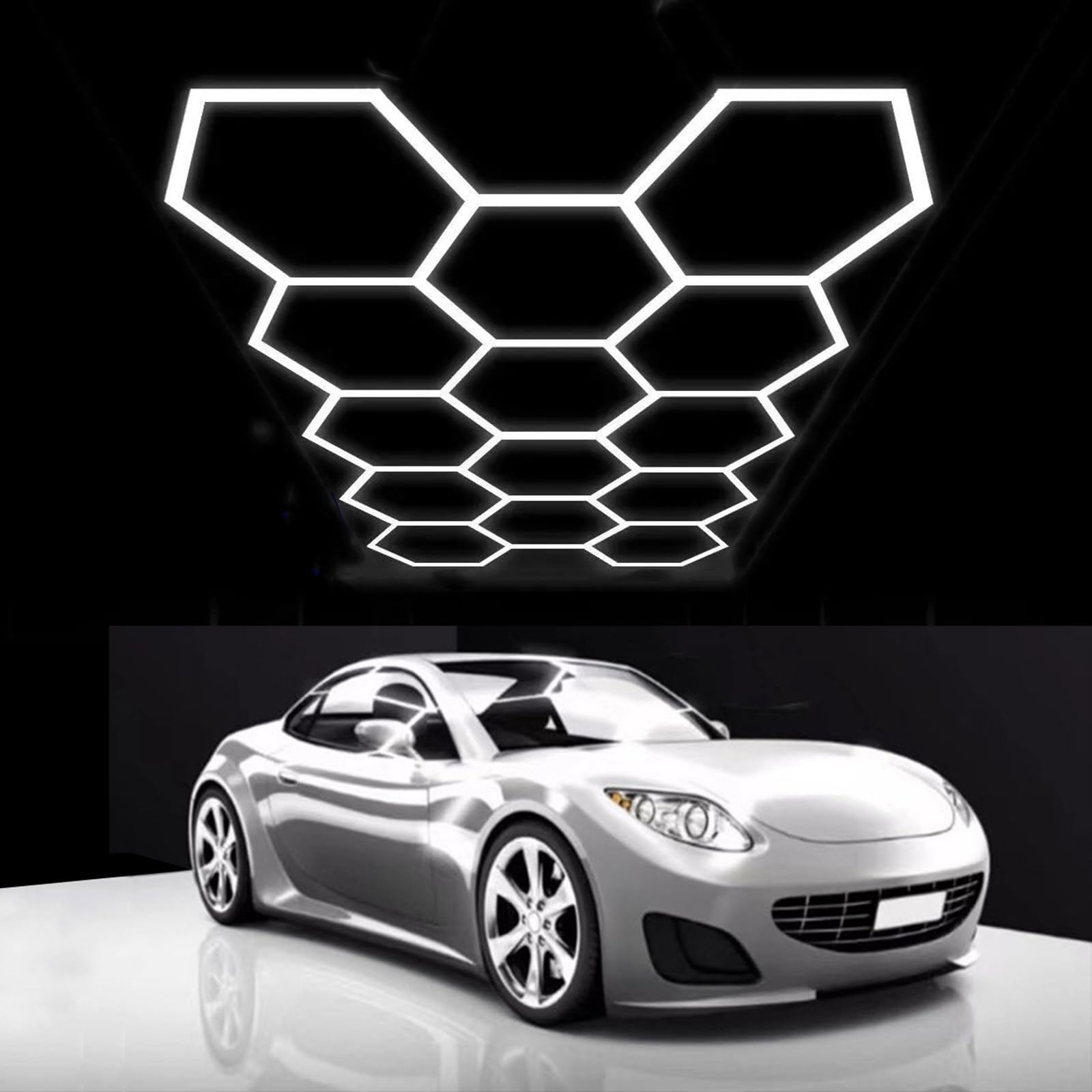 14 Hexagonal LED Garage Lights 65000K Pure White Light Honeycomb Lights for Garage Workshop Car Beauty Shop Exhibition