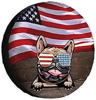 Vista 9 de Cubierta de llanta de repuesto para perro, lapphund finlandés con gafas de sol, bandera estadounidense, fundas protectoras de ruedas a prueba