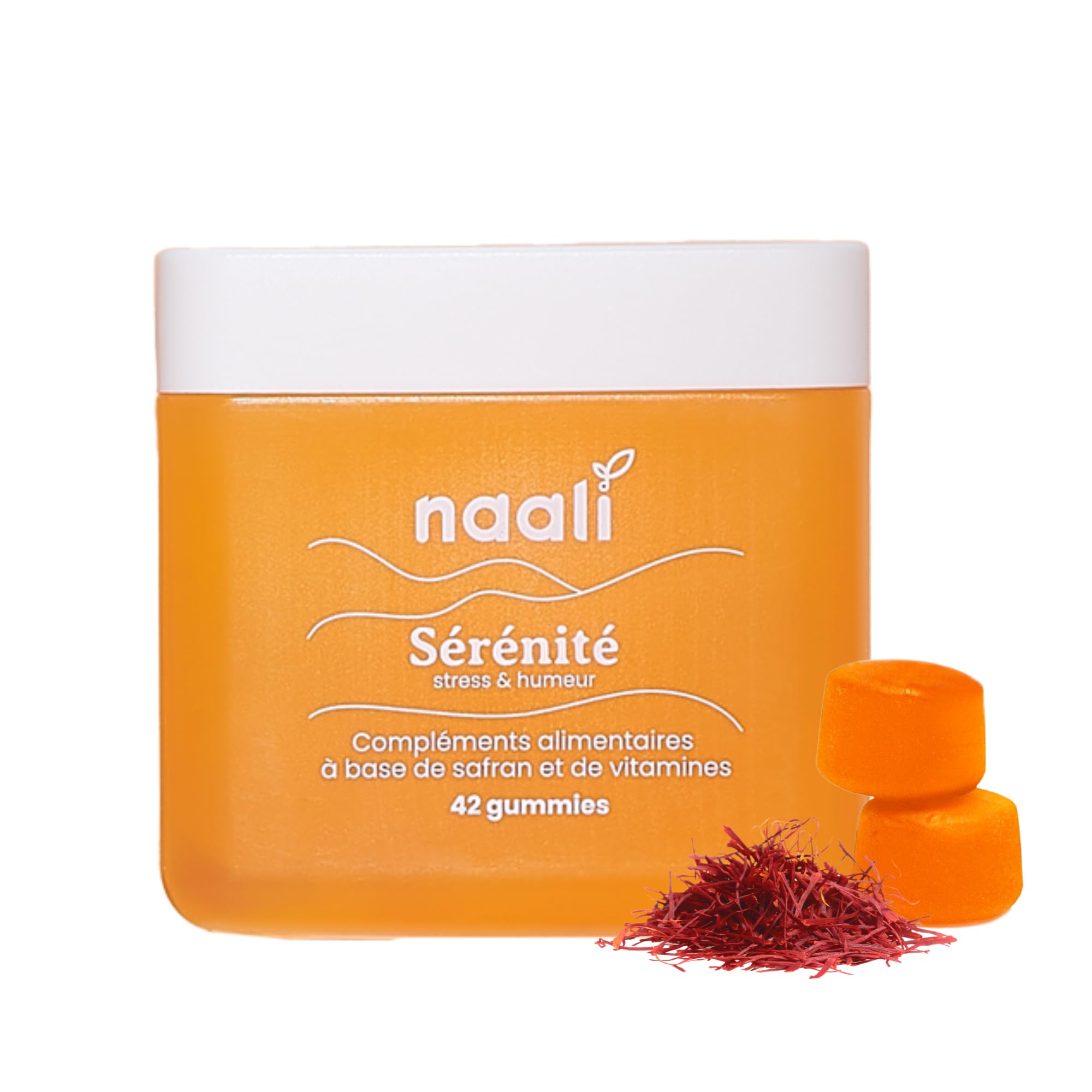 Naali Gummies au Safran - Vitamines B6, B3, B9, B12 - Sans Sucre et Naturelle - Goût Mangue