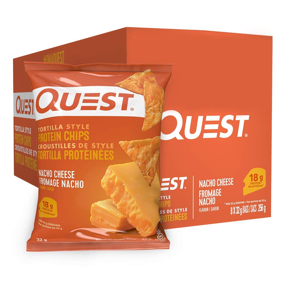 Quest Nutrition Nacho Cheese Flavour Tortilla Style Protein Chips High Protein Gluten Free Baked Not Fried 1g Sugar 5g Carbs 8ct