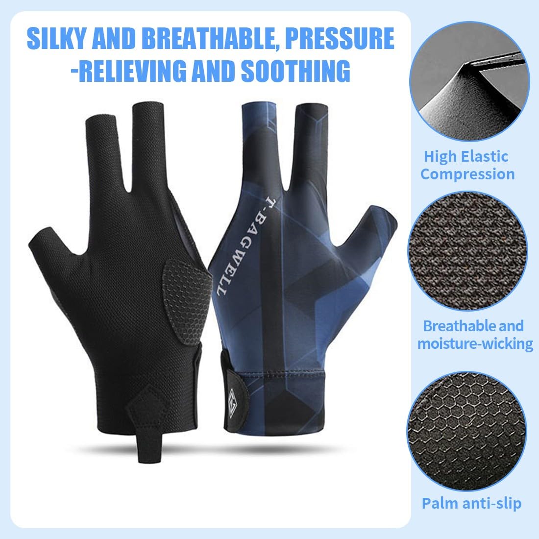 Guanto Da Biliardo Mano Sinistra Professionale Elastico 3 Dita Uomo Donna
