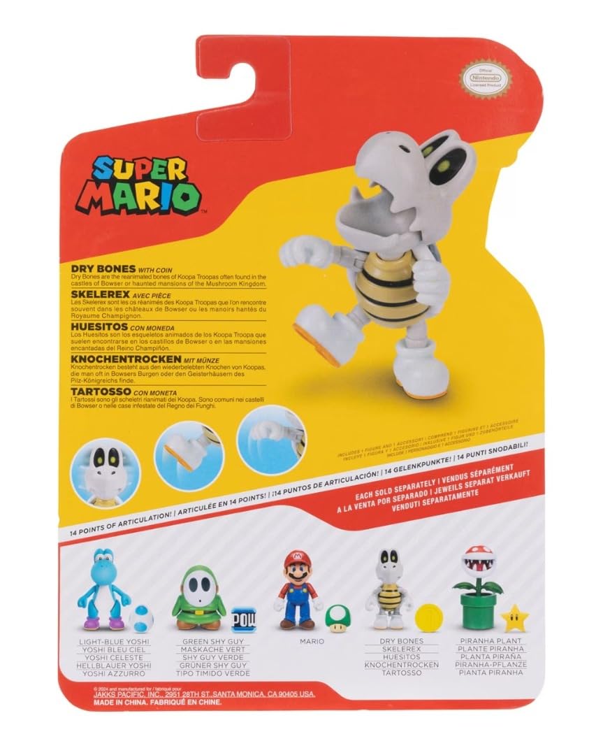 Jakks Figura d'azione Super Mario da 4 Pollici (Ossa secche con Moneta)