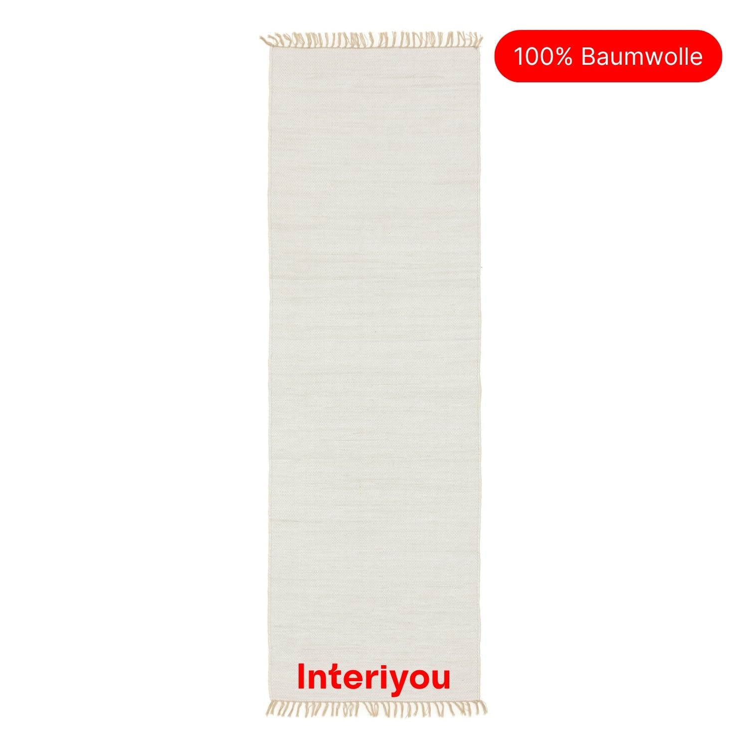 Interiyou Toledo Teppich aus Baumwolle - 70x200 cm Weiß - Handgewebter Teppich mit Fransen für Wohnzimmer, Schlafzimmer, Kinderzimmer, Esszimmer, Küche oder Flur