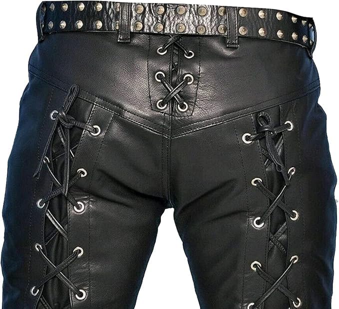 Men's 100% Genuine Side Laces Leather Pants for Men2
