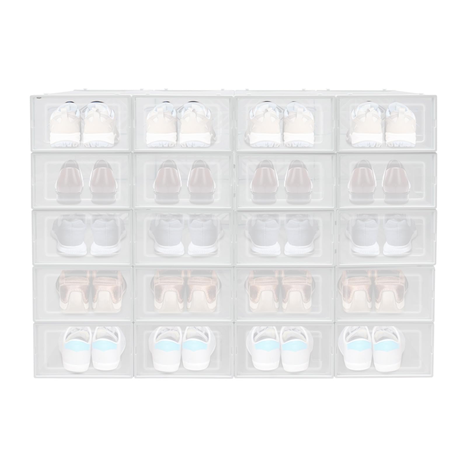 Scatole per scarpe impilabili, trasparenti, 20 pezzi, con coperchio, per soggiorno, camera da letto, vestiti, libri, CD, cinture, 92 x 70 x 34,5 cm