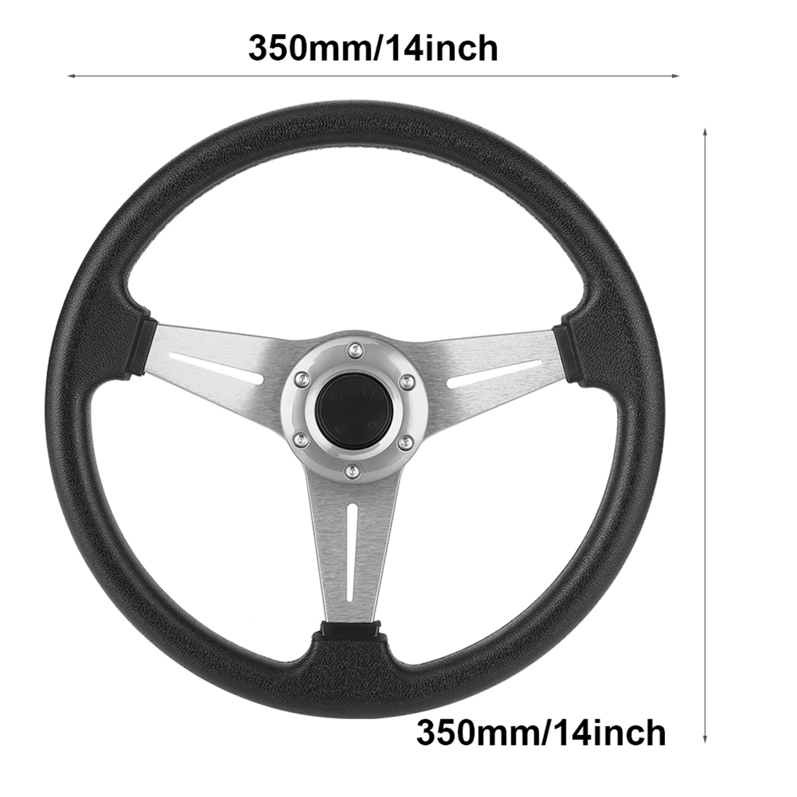Volant de Course Universel 350mm 14 Pouces, Volant de Sport Drift en Alliage d'Aluminium Argent et Polyuréthane Noir, pour Course Automobile Rallye Simulateurs de Voiture