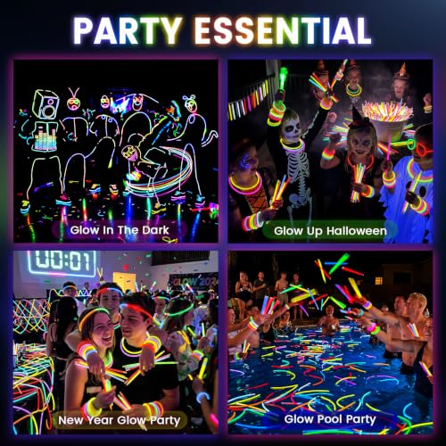 Image of LovesTown 100 Pack Glow Sticks in the Dark Party Supplies, Ultra Bright 8 inch | Neon Glow Sticks Necklaces, Bracelets with Connectors for Light Up, Stick Birthday Wedding Pool Rave Party Favors