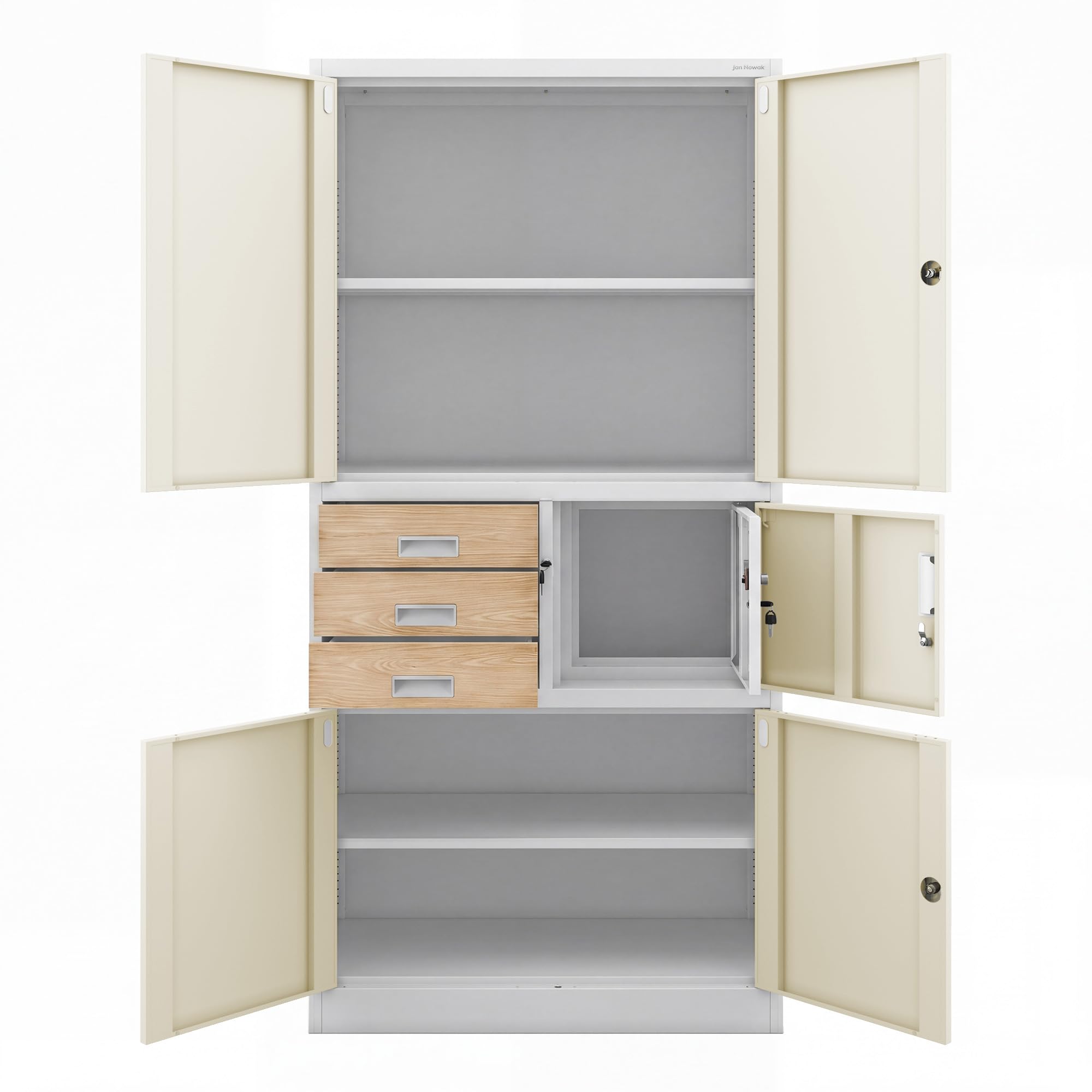Jan Nowak Aktenschrank Metallschrank Büroschrank mit Tresor Zahlenschloss Schubladen abschließbar Stahlschrank Büro Ordnerschrank Lagerschrank für Aktenordner Dokumente 185 x 90 x 40 cm