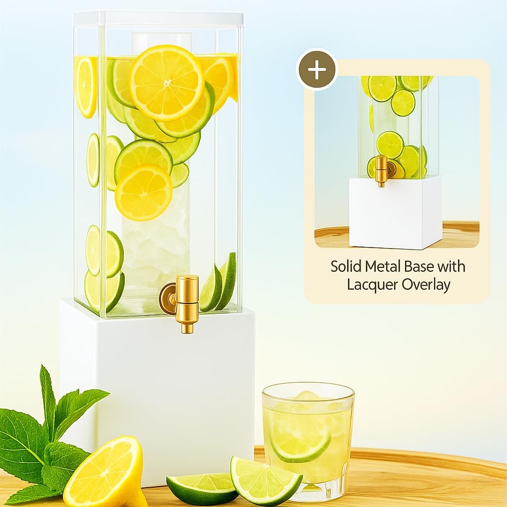 1.25 Gallon Acrylic Beverage Dispenser with Metal Stand – Cold Drink Server with Built-in Ice Core & Stainless Steel Spigot - Image 3