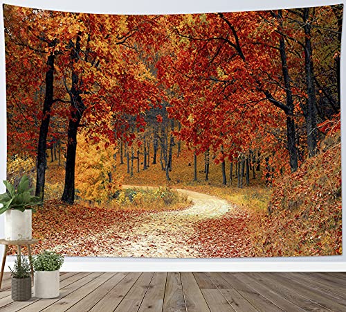 LB自然風景のタペストリー 紅葉 秋の森 小道 インテリア 気分転換 癒し ファブリック装飾品 モダン 多機能 部屋 窓 カーテン 新居祝い 個性プレゼント 150ｘ130cm