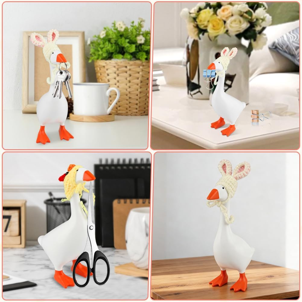 Desk Mini Goose Key Holder 6.5 inch with 2 Outfits, Cute Decor for Keys, Funny Goose Figurine Keychain Hanging, Bedroom Decor for Home Office Table, Housewarming Gifts