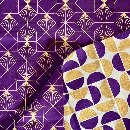 FabRap Furoshiki papel de regalo de tela, tela de doble cara reutilizable envolver bellamente con diseño de rejilla de oro y ciruela media luna y elegante ciruela con diamantes de oro
