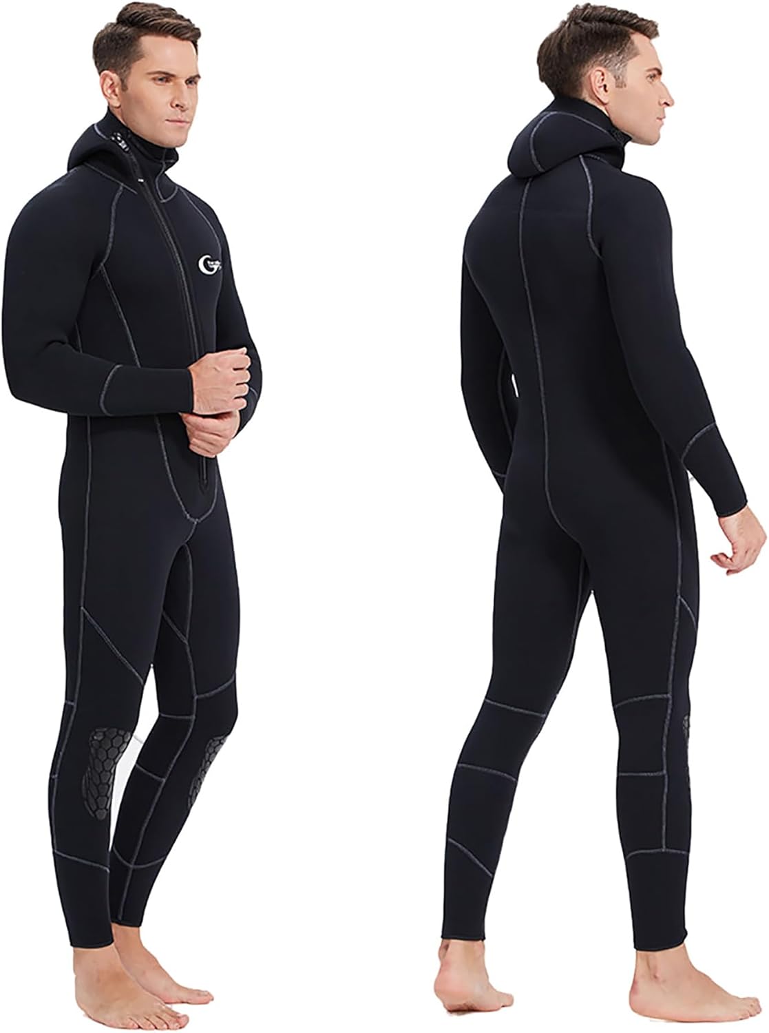WYYHAA 5mm Hooded Wetsuit for Men Women, SCR Neoprene Full Body Diving Suit with Front Zip, Thermal Cold Water Wetsuit for Scuba Diving, Freediving & Spearfishing