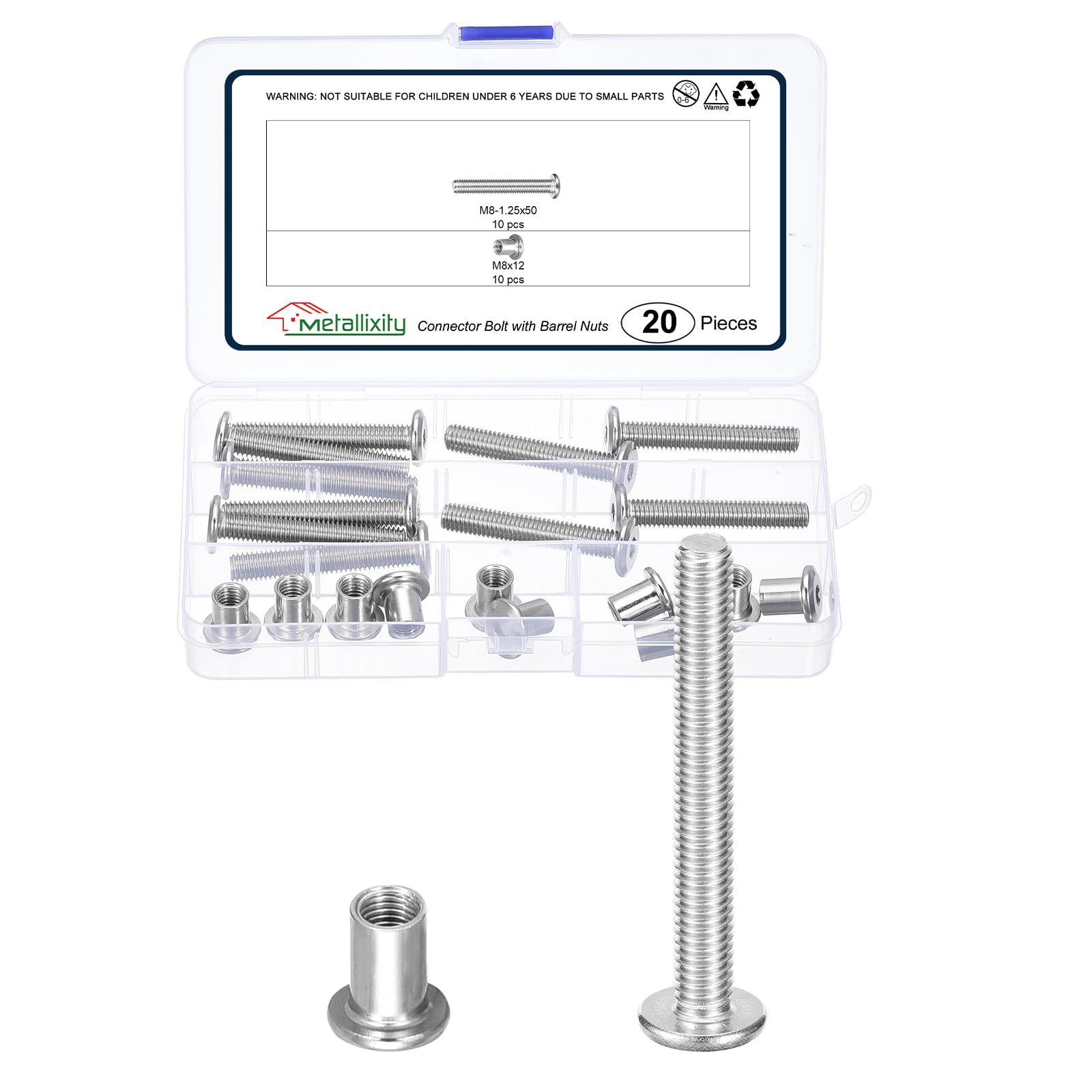 METALLIXITY Crib Screws Replacement Set(M6-1x50mm) 20Pcs, Connector Bolts Screw Barrel Nuts Binding Screws