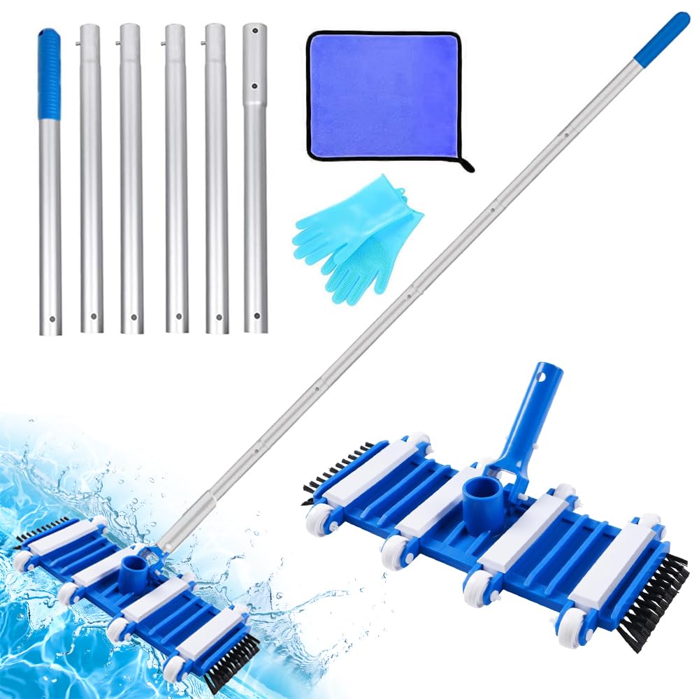 Aspirador Piscina,Kit Limpiafondos Piscina Manual,Limpiafondos Piscina,Lncluye 6 Varillas Reforzadas-Conexión de hasta 2,1 M de Longitud-para Piscinas, Fuente, Hidromasaje