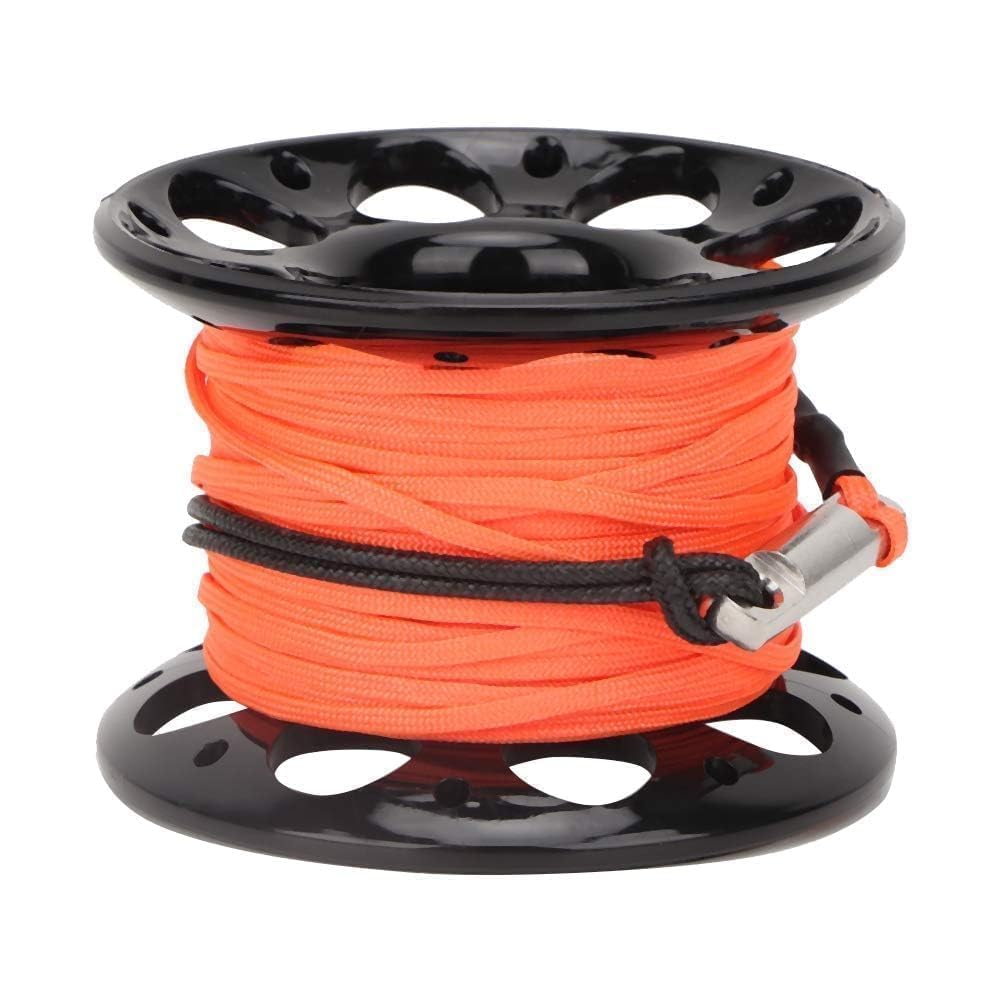 Finger Spool w/SS Bolt Snap, Tauch Fingerspule Scuba Diving Spool Reel Kunststoff Mini Tauchspule mit Doppelkarabiner Spule, Technische Finger Spool komplett mit Tauchschnur und Karabinerhaken 15 M