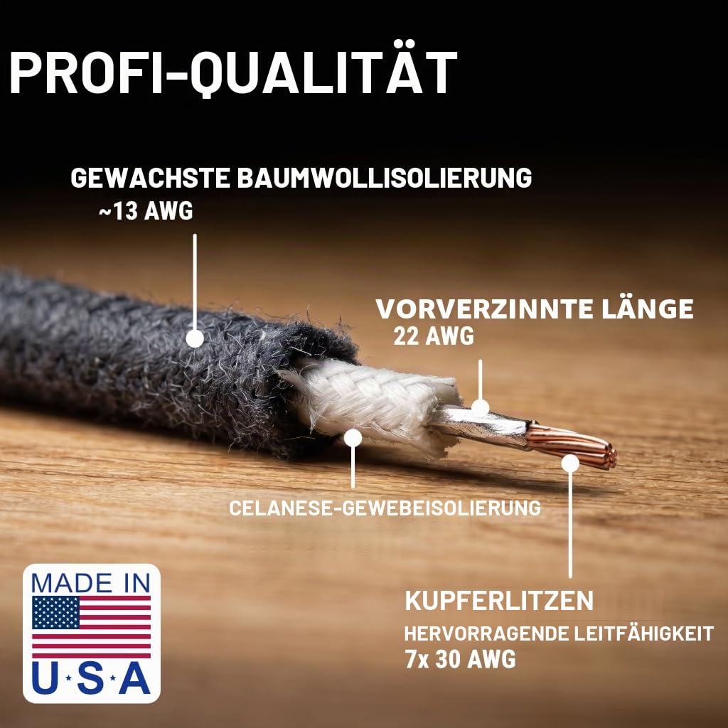 Gavitt Gitarrendraht mit Stoff überzogen, vorverzinnt, 7-strängig, Pushback, 22 AWG, Vintage-Stil, 9 m (10-weiß/10-schwarz/10-gelb)