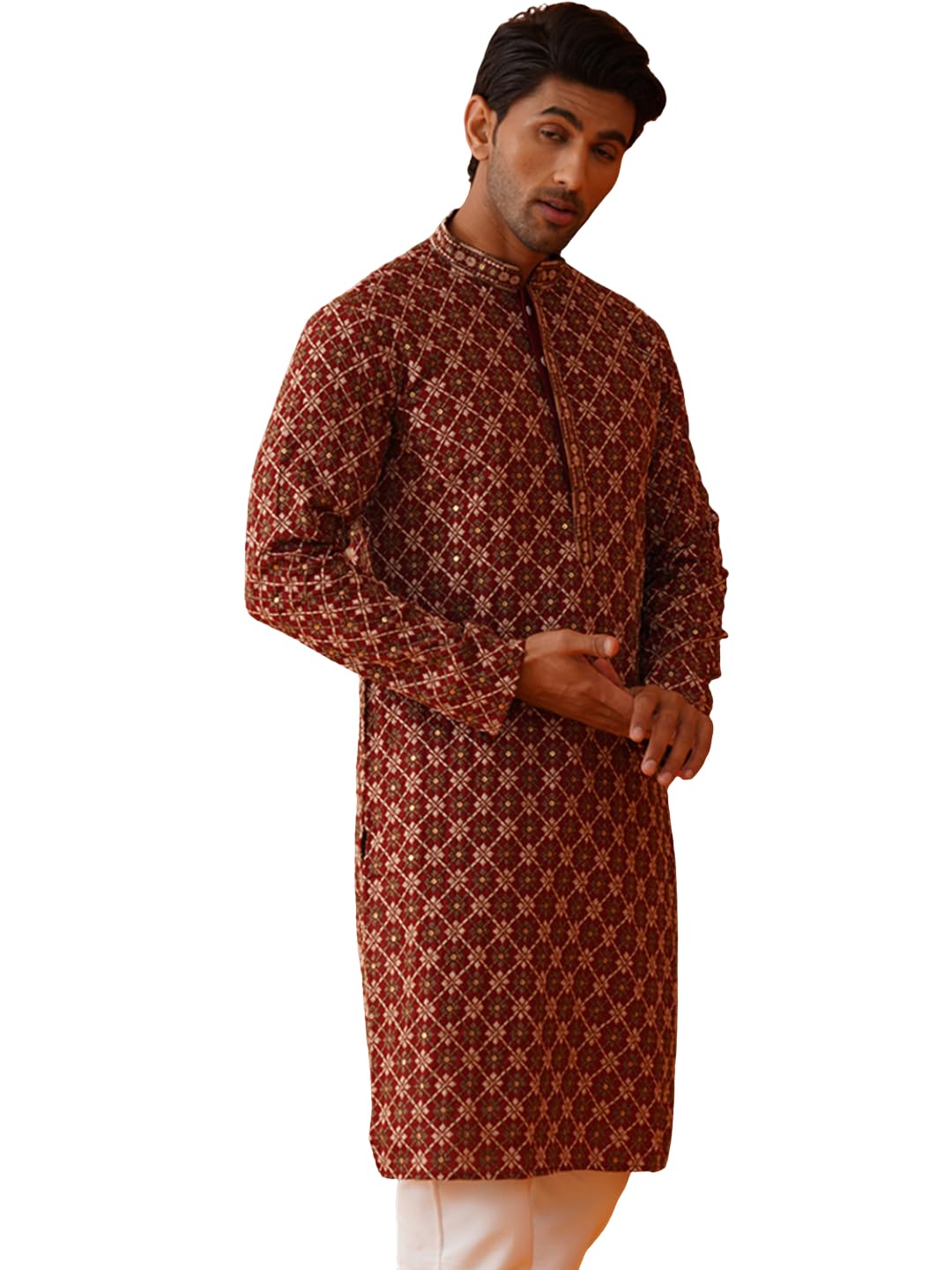 jompers Embroidered Kurtas for Men (Maroon, 3XL)-picture-27