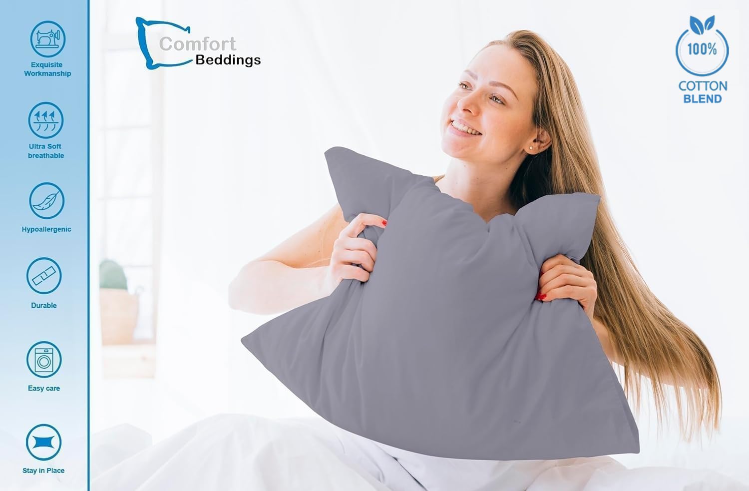 Comfort Beddings 2 Pack Pillowcases, 50x75cm Standard Pillow Covers, Premium Cotton-Polyester Blend - Image 2