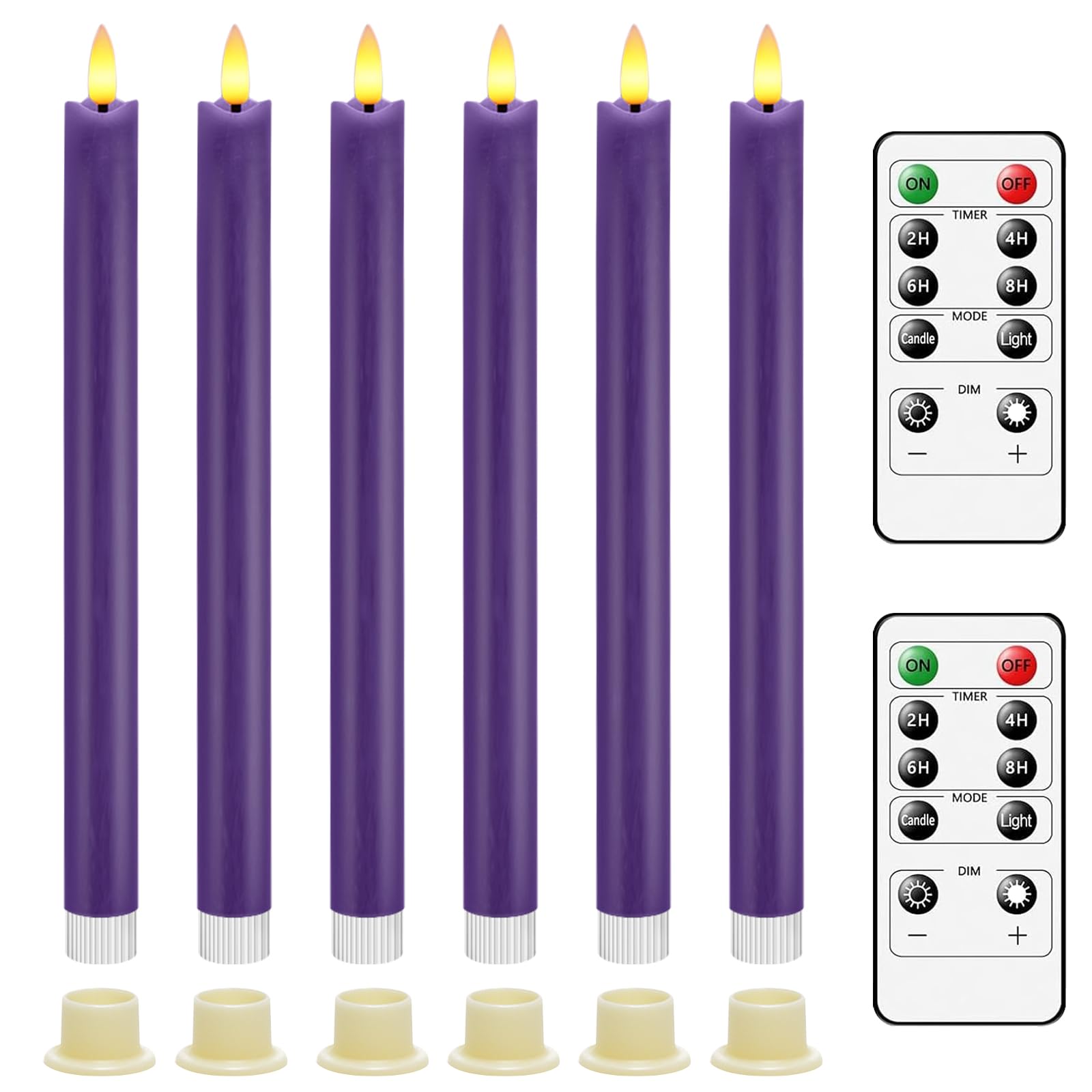 AiiBowy LED Candles [Set of 6] Flameless Candle, 24-Hour Timer Function with Remote Control, Battery Operated with 3D Flame, LED Taper Candles, for Home Decoration, Christmas Party - Purple