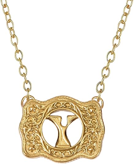 14K Gold Belt Buckle Necklace Western Style Initial Letter Pendant Necklace, Decorative Belt Buckle Frame Design