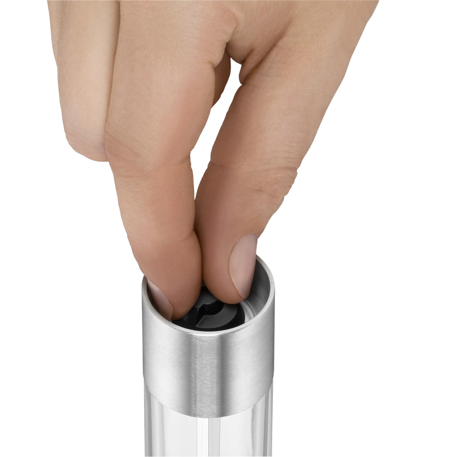 WMF Mini molinillo de especias 11 cm, acero inoxidable Cromargan, vidrio, molinillo de cerámica pequeño