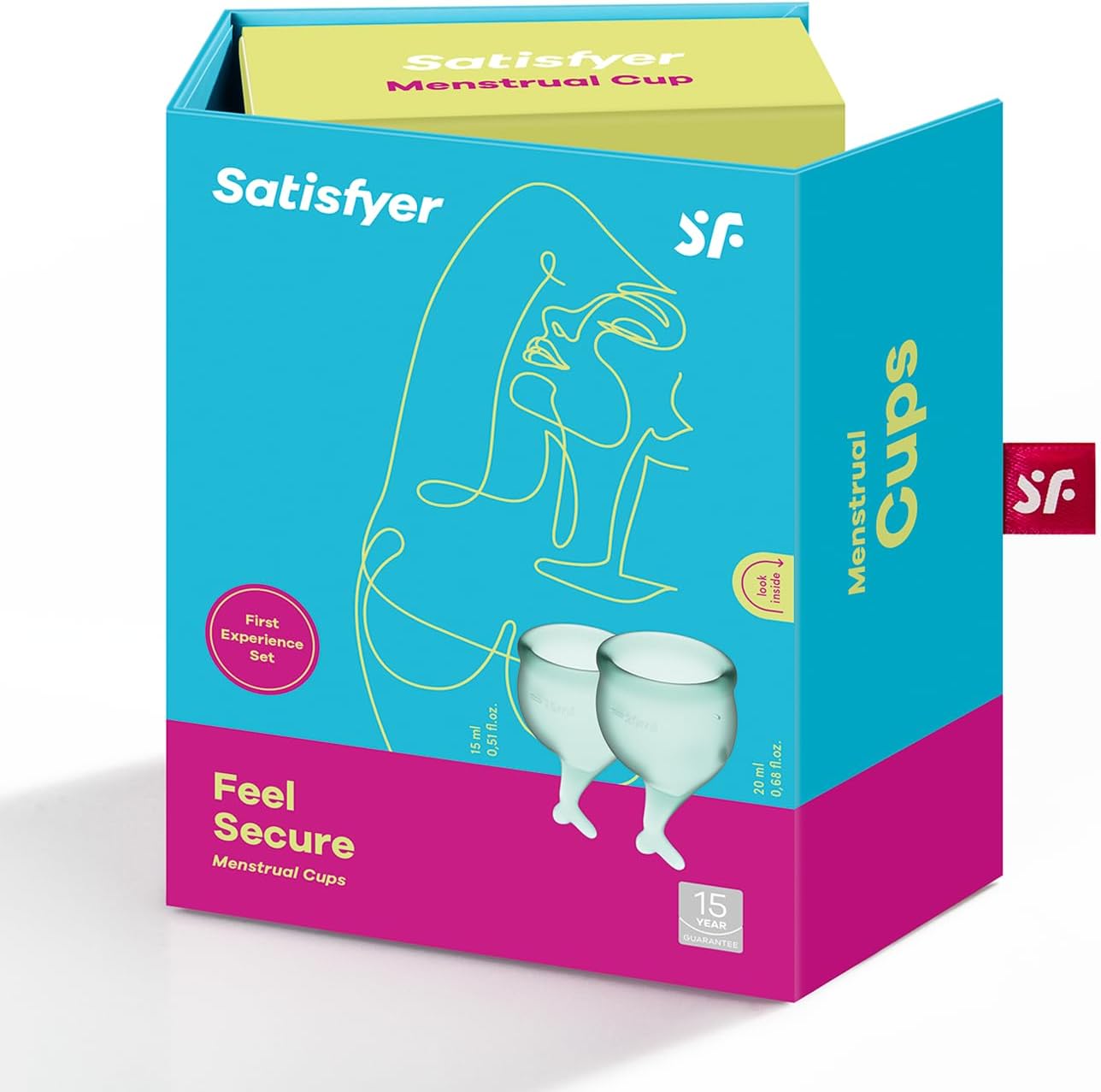 Satisfyer Feel Secure Menstrual Cup - Reusable Period Cup with Removal Stem - Soft, Flexible Body-Safe Silicone, Easy Insertion & Removal - Includes 2 Cup Sizes for All Flows (Dark Green)