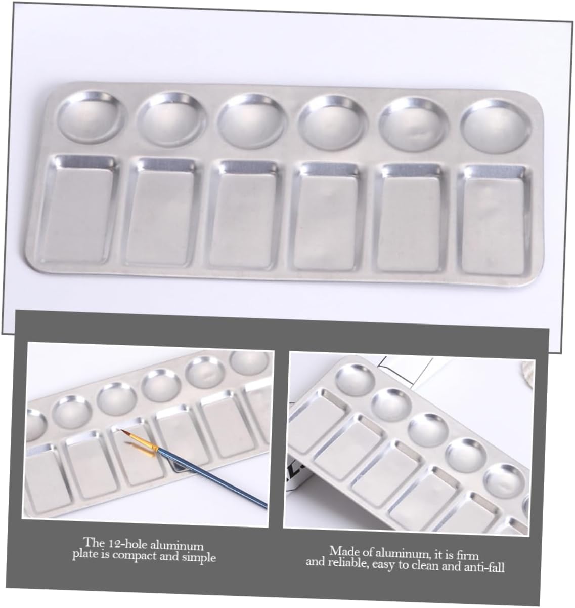 2Pcs 12-Hole Aluminum Paint Tray Palette for Artists Lightweight Pigment Mixing Tray for Watercolor and Gouache Painting