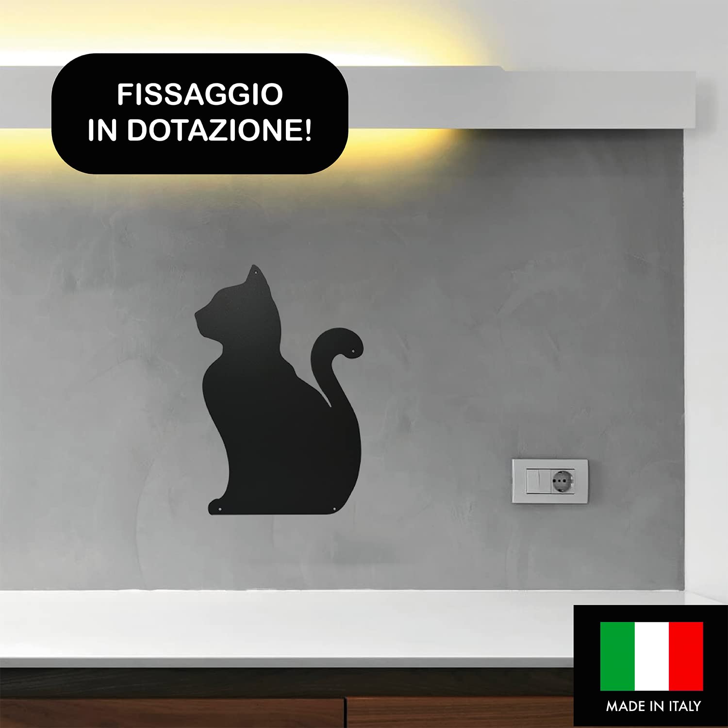 Antracytowe tablice magnetyczne - Metaliczna metalowa tablica magnetyczna, duża do zawieszenia na ścianie - do stali do zapisu z kredami - w kształcie kota 56x38x0,10 cm