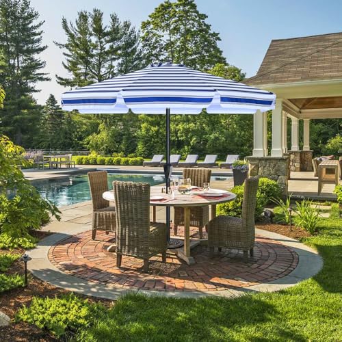 Image of ABCCANOPY 7.5ft Patio Umbrella, Outdoor Table Umbrella with Push Button Tilt and Crank for Patio Pool Garden Deck (Blue White)