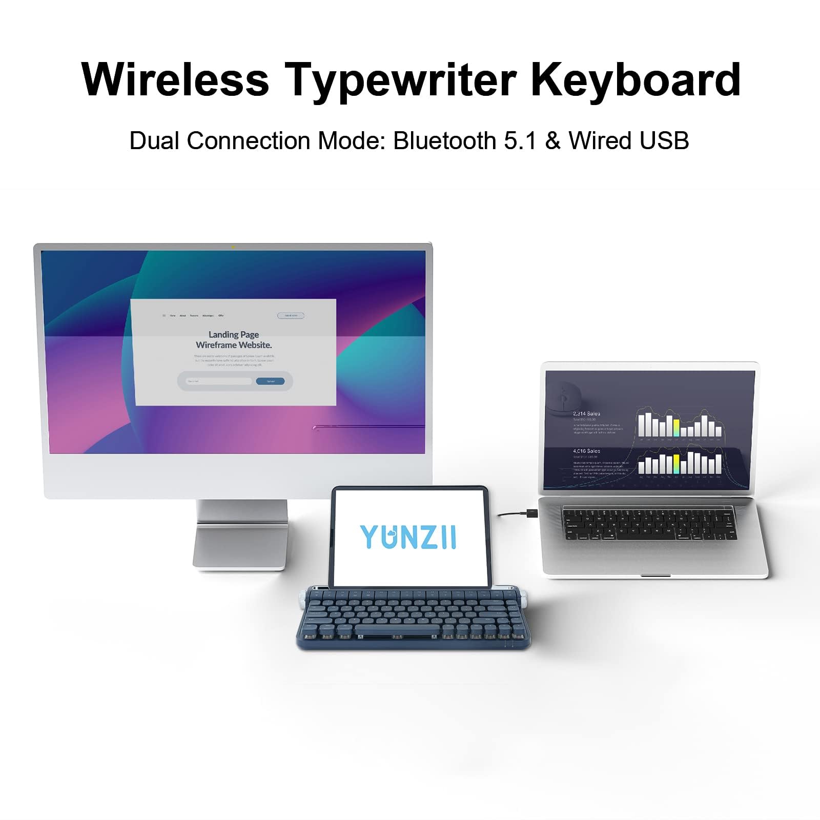 YUNZII B703 ブルー Amazon.com: YUNZII B703 Retro Typewriter Keyboard,75