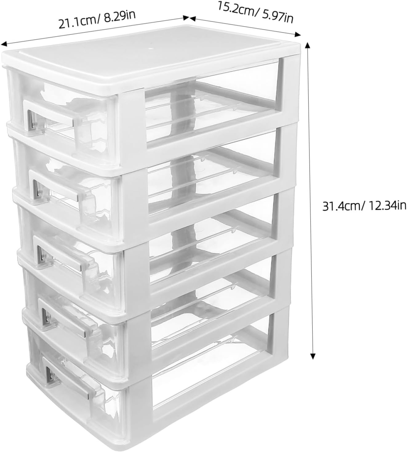 Multifunctional Plastic Drawer Organizer Desktop Storage Cabinet for Office Bedroom Living Portable Material Storage Box with Transparent White for Stationery and Sundries