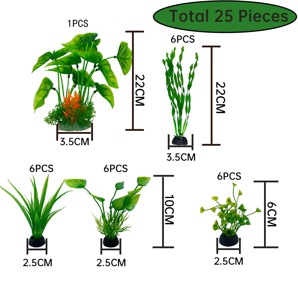 Décoration pour Aquarium, Vert Plastique Plantes d'ornement pour Aquarium, Décoration pour Aquarium Poissons (25pcs Vert C)