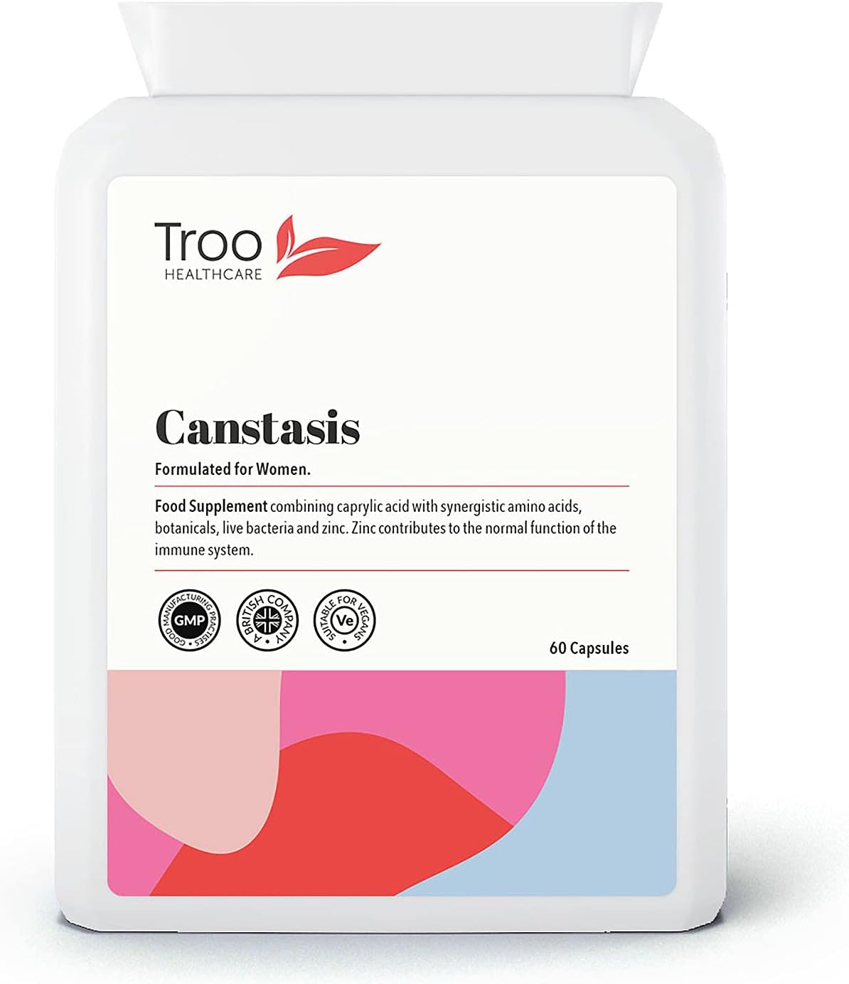 Troo Health Care CANStasis Candida Yeast Balance Supplement 60 Capsules - Formulated for Women to Provide Daily Targeted Microbial, Digestive and Immune Support