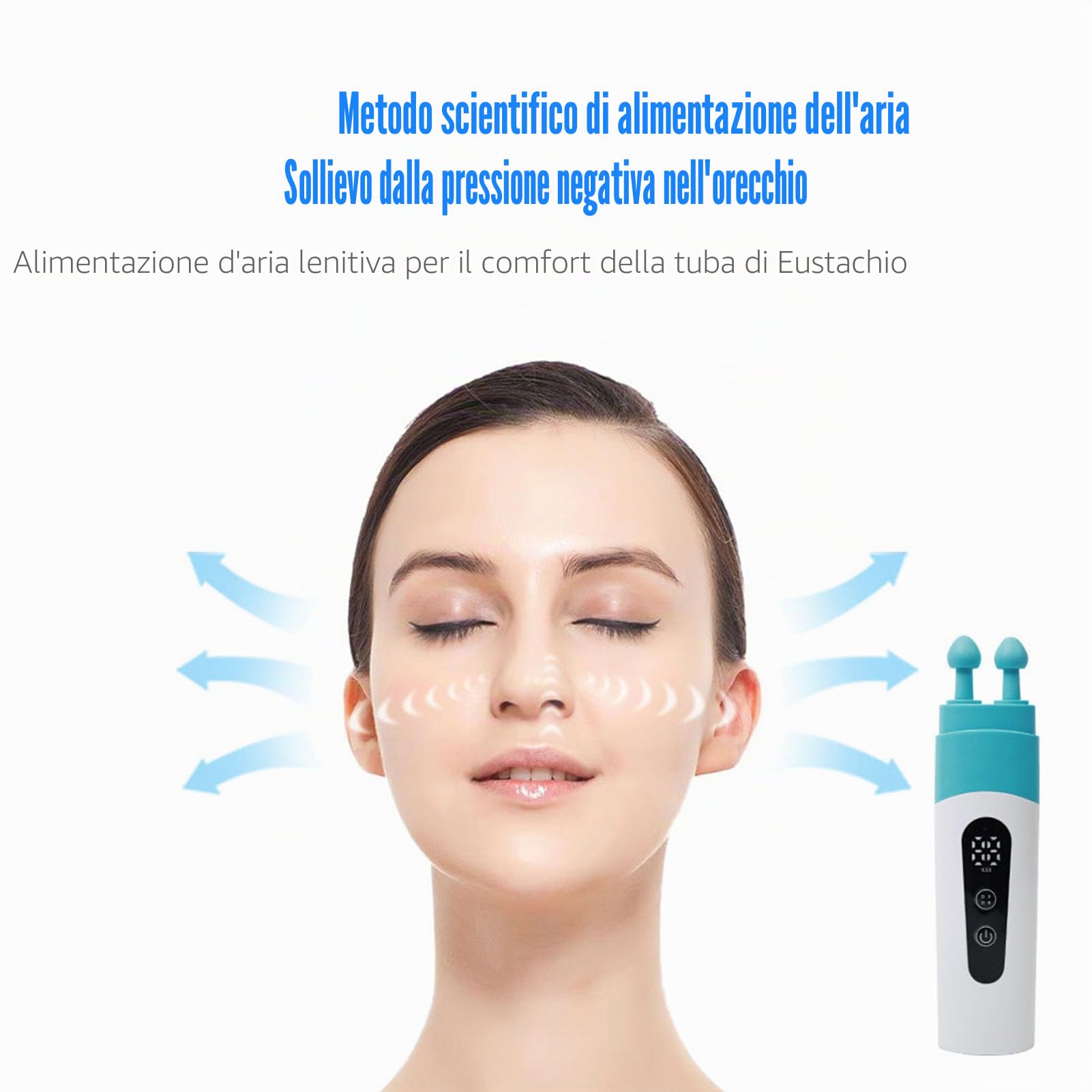 Dispositivo di Scarico Pressione Orecchio – Sbloccatore Tromba di Eustachio Bilanciato, Regolatore Pressione Auricolare per Volo, Immersioni, Nuoto, USB Ricaricabile con Doppia Tes