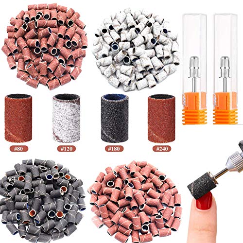 402 Pieces Professional Electric Nail Sanding Bands with Nail Drill Bits Set,Include 400 Pieces Nail Art Sanding Bands 80#120#180#240#,2 Pieces 3/32 Inch Nail Drill Bits for Manicures and Pedicures