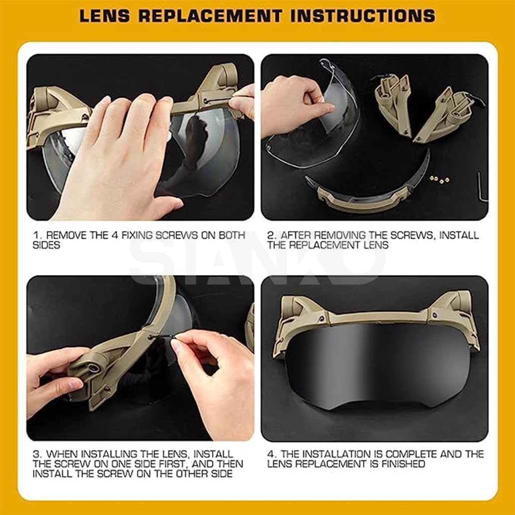 Lunettes de protection pour airsoft avec rails ARC sur le côté, 2 verres de couleur (noir)