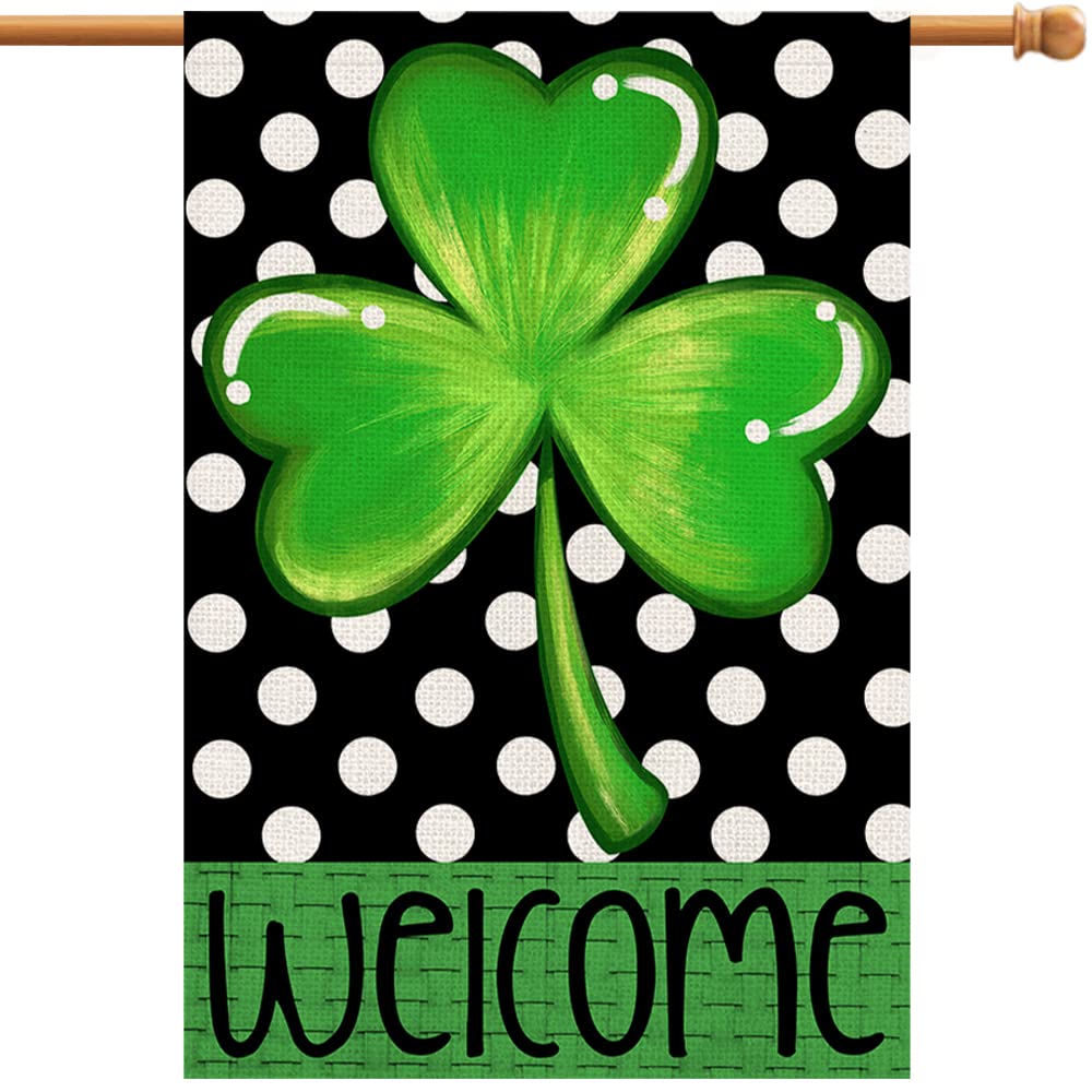 Drapeau de maison Saint-Patrick grand format en jute pour décoration de cour et jardin rustique