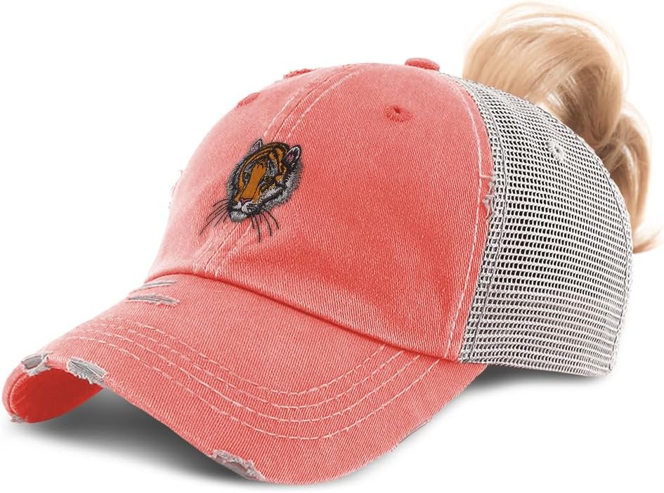 Ponytail Cap Women's Baseball Cap Embroidered Bengal Tiger Head Embroidery Cotton