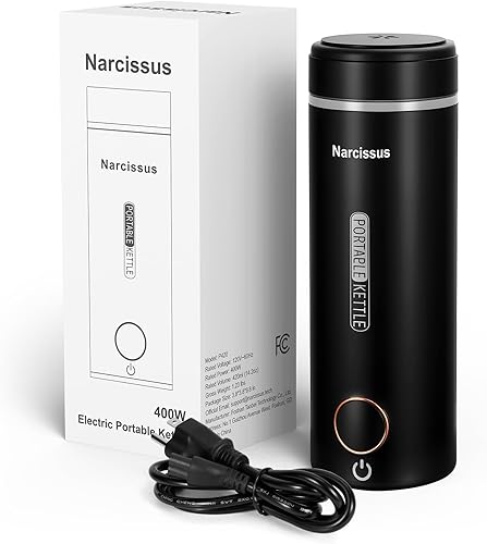 Miniatura 7 de Narcissus P420 - Hervidores eléctricos de viaje, 400 W, hervidor eléctrico portátil pequeño para hervir rápidamente, 14.2 onzas, diseño de botón de