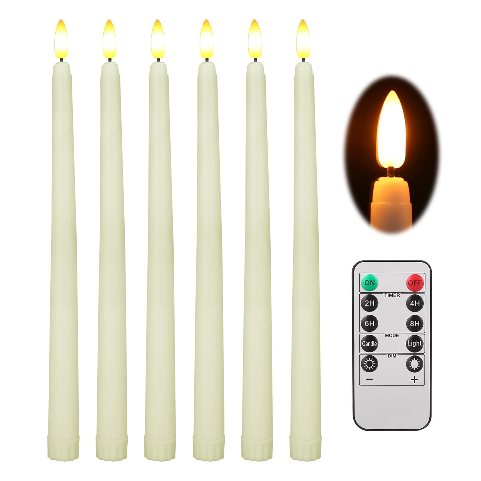 NAKIHOUSE LED Taper Candles with Remote Timer, Realistic 3D Wick Flickering Dinner Candles, Battery Operated Candle Lights, 11 Inch Long Candles for Christmas Birthday Party Wedding Decoration, Ivory
