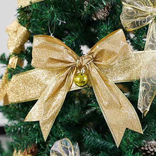 Meedee Gold Ribbon 2.5 Inch Christmas Ribbon 6 Rolls 36 Yards Organza Sheer Ribbon Mesh Ribbon Metallic Glitter Decorating Gift Wrapping Ribbon Bow Perfect For A Tree Topper Wreath Mailbox Swag #TOP4