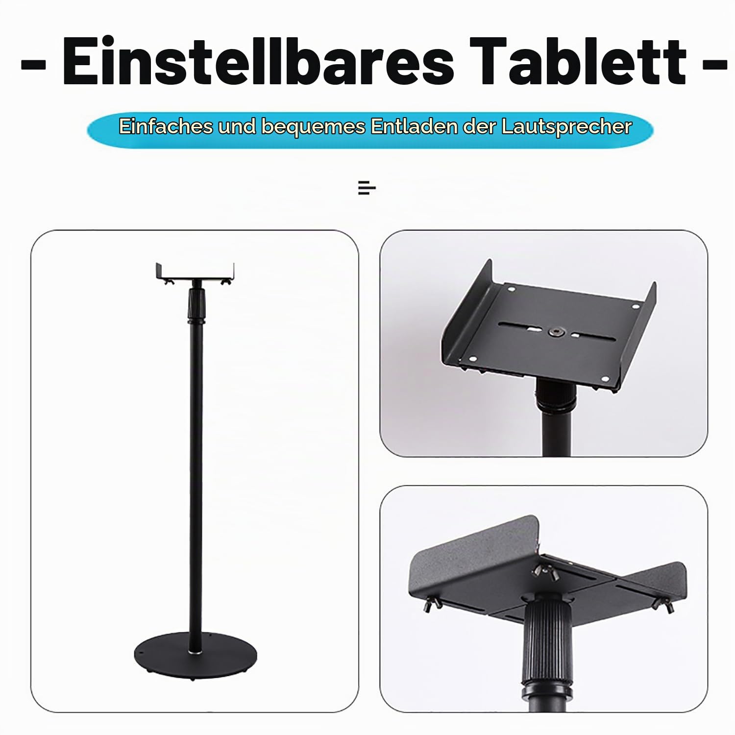 Lautsprecherständer，Boxenständer，Höhenverstellbereich:75-140cm，2er-Pack，Satelliten bis zu 8KG，Speaker Stand mit Ausziehbare Auflagenplatte und Interner Kabelkanal für Regallautsprecher