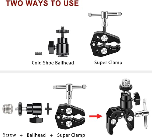 Miniatura 8 de Pinza de micrófono con cabeza de bola ajustable y tornillo de micrófono, compatible con micrófonos y accesorios de fotografía