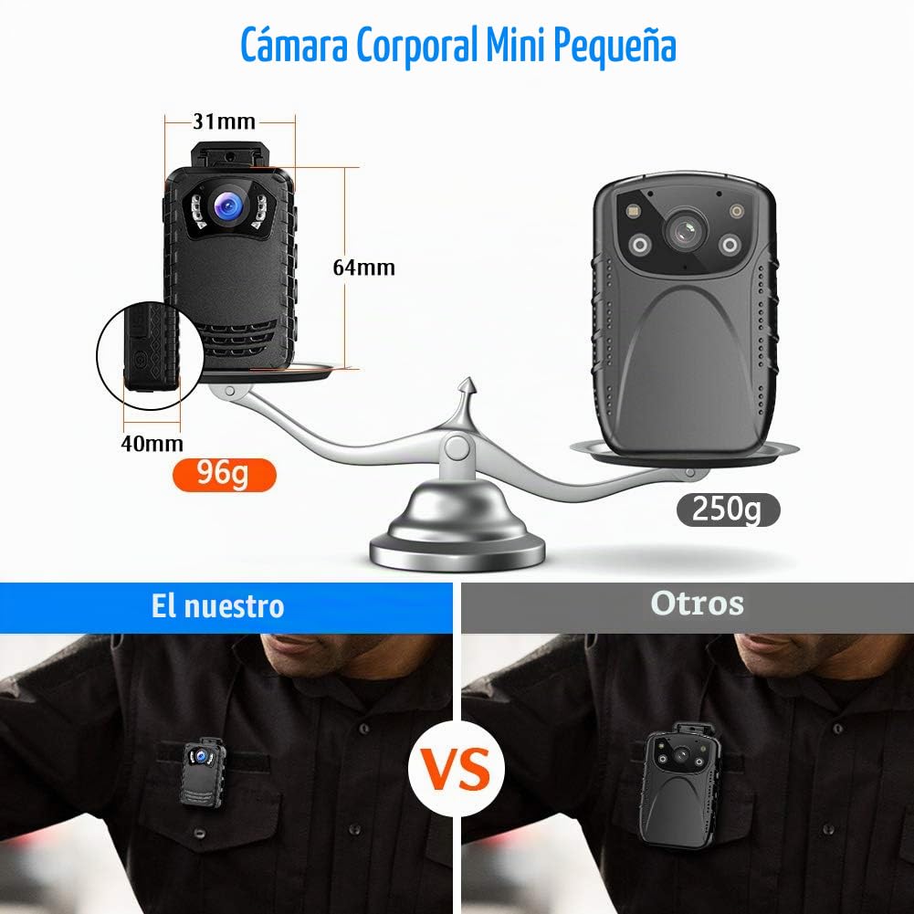 BOBLOV N9 Body CAM Mini, cámara Corporal de 64 GB Full HD 1296P, pequeña cámara Corporal policial con visión Nocturna portátil para protección Diaria o Viajes al Aire Libre, el Cuerpo más pequeño