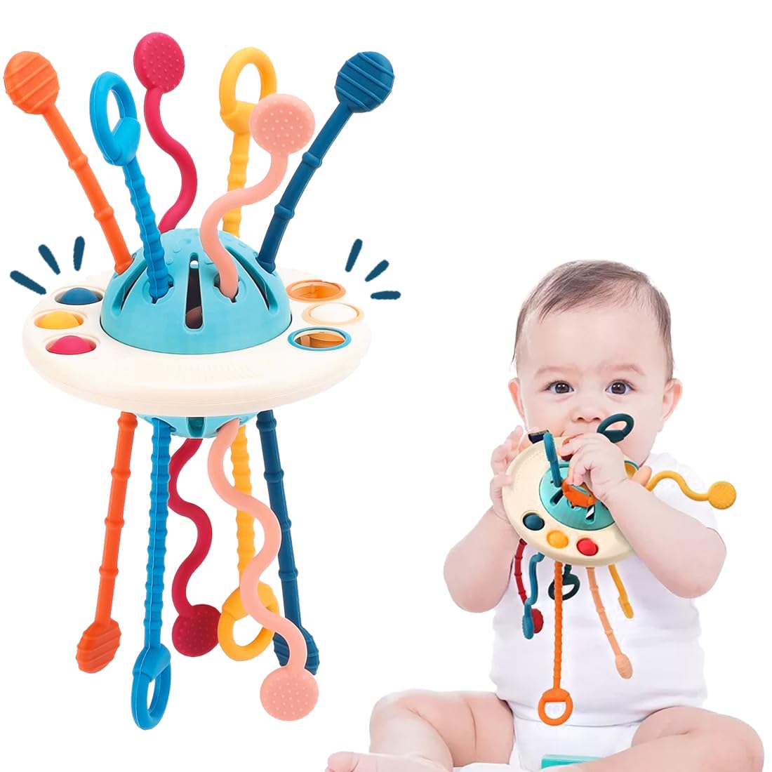 Wembley Pull String Teethers Baby Toys for 6 to 12 Months | BPA Free Food Grade Silicone Fine Motor Skills Montessori Toddler Toys for Babies Girl Boy | Teething Strings Sensory Travel Friendly