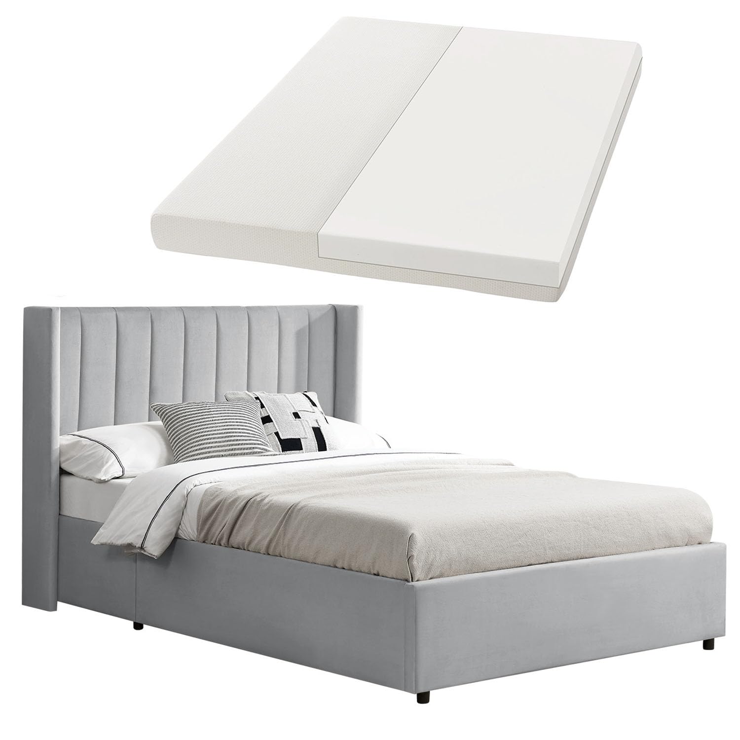 Juskys Polsterbett Savona 140x200 cm mit Stauraum, Samt-Bezug und Holz-Bettgestell
